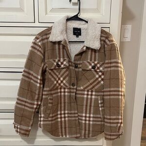 Love Tree Tan Plaid Sherpa Jacket